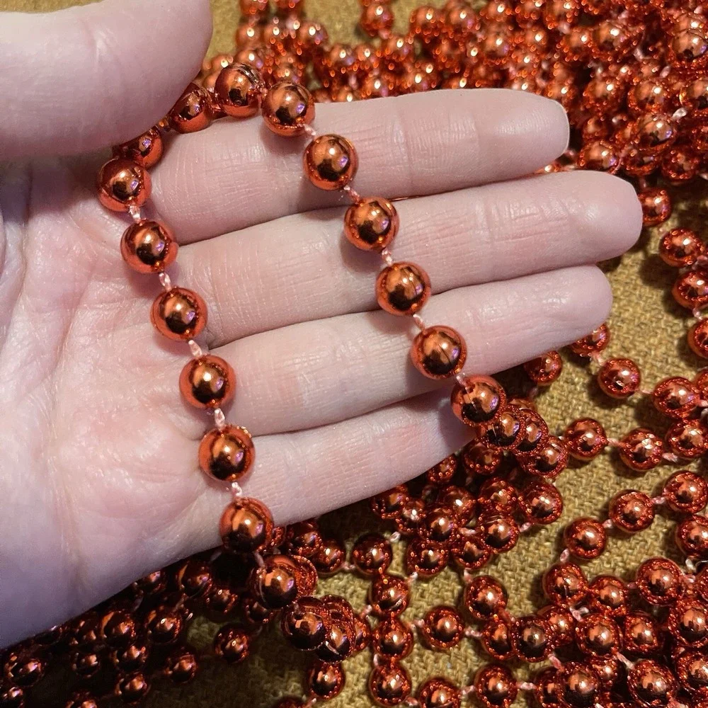 RED 35Ft Xmas Tree Bead GARLAND Mantle Faux Mercury Glass‎ PLASTIC Strand